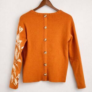 Joie Reversible Sweater Womens XS Orange Floral Knit Button Back Top